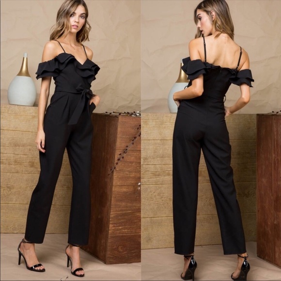 LAST!Ruffle Cold Shoulder Jumpsuit - Picture 2 of 3